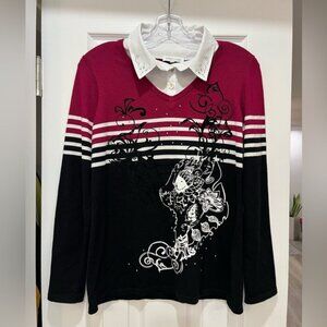 Marie Claire Preppy Layered Look Long Sleeve Top Y2K Schoolgirl Aesthetic S